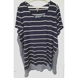 Como Vintage W's Top 2XL Canada Made Navy Blue White Stripe Sheer Nautical Minim